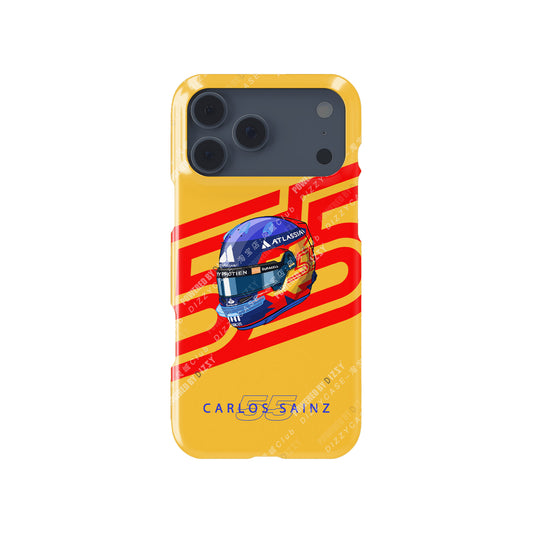 Carlos Sainz 2025 Helmet Tribute Phone Case – Red & Yellow 55 Design for iPhone