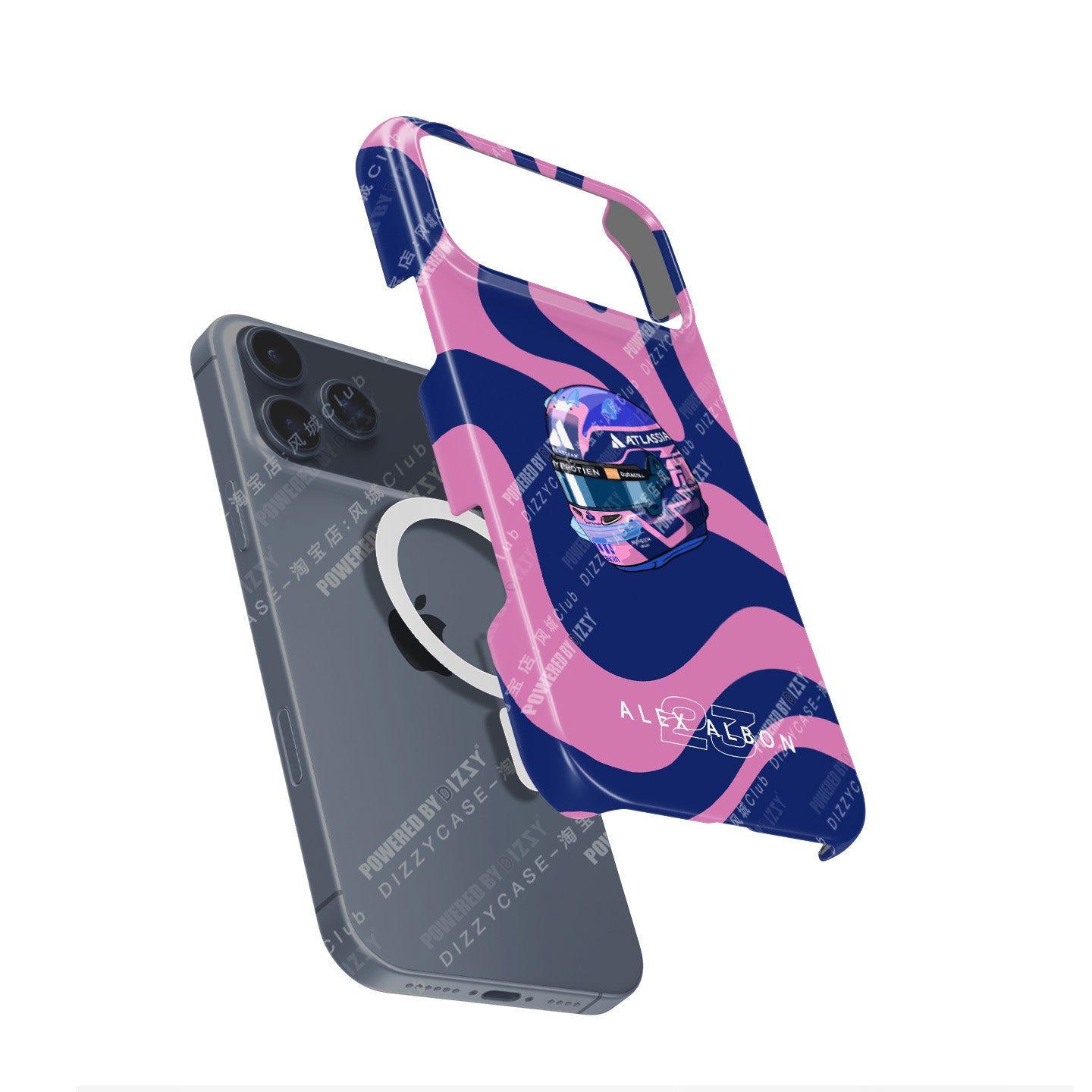 Alex Albon 2025 Helmet Tribute Phone Case – Bold Pink & Navy Design for iPhone