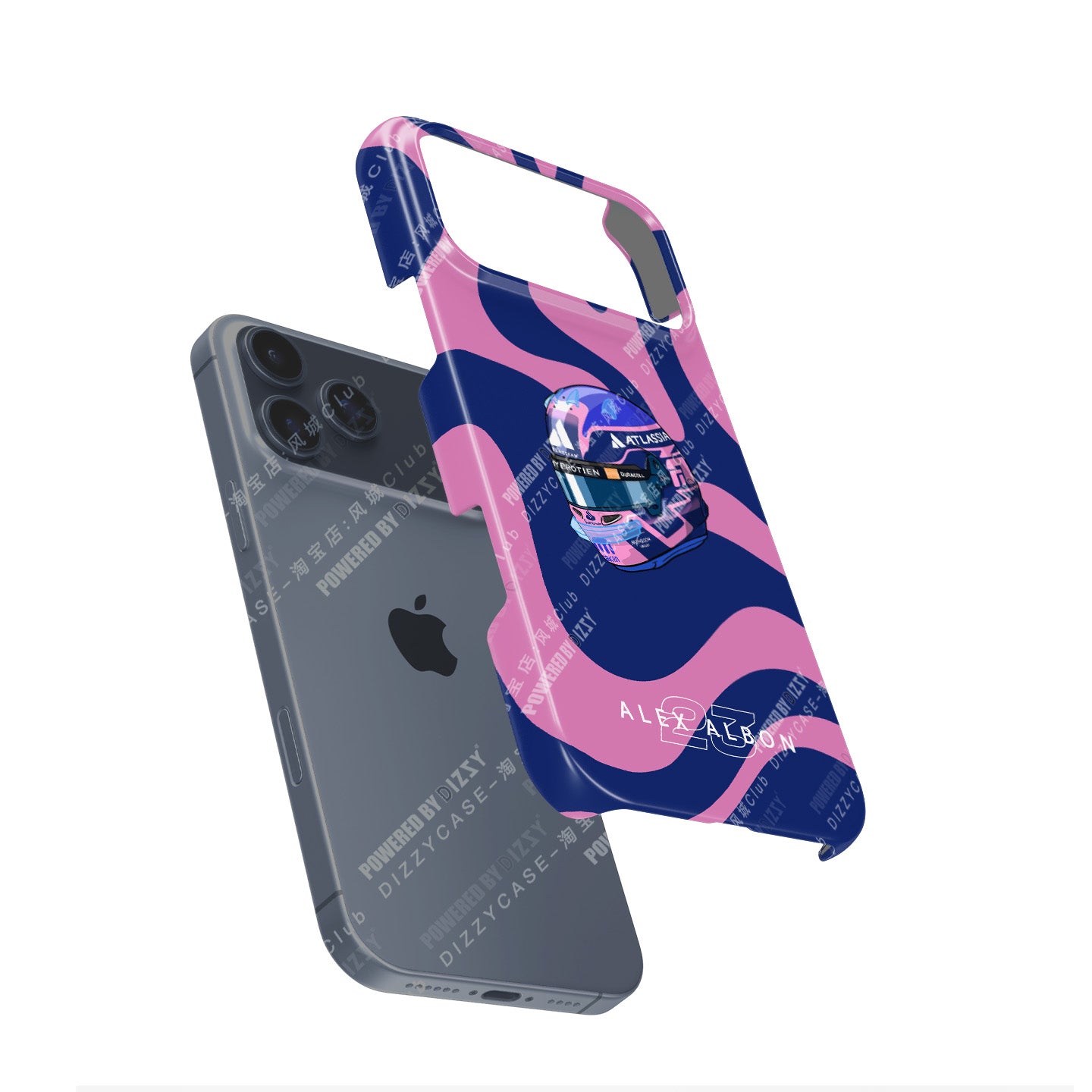 Alex Albon 2025 Helmet Tribute Phone Case – Bold Pink & Navy Design for iPhone