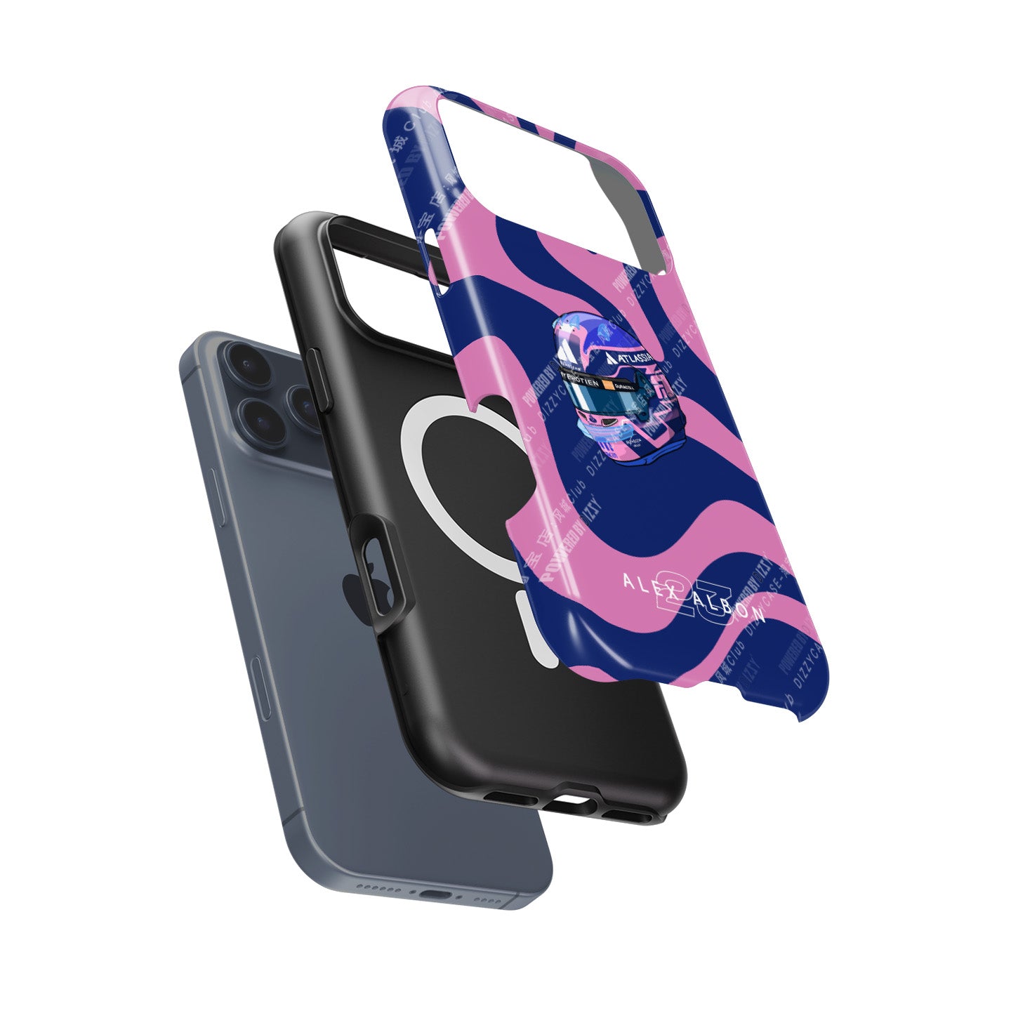 Alex Albon 2025 Helmet Tribute Phone Case – Bold Pink & Navy Design for iPhone