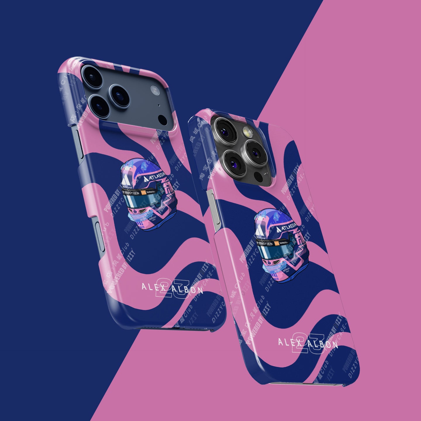 Alex Albon 2025 Helmet Tribute Phone Case – Bold Pink & Navy Design for iPhone