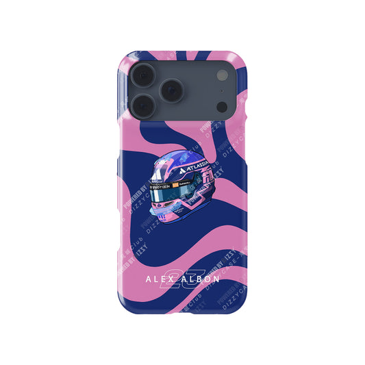 Alex Albon 2025 Helmet Tribute Phone Case – Bold Pink & Navy Design for iPhone