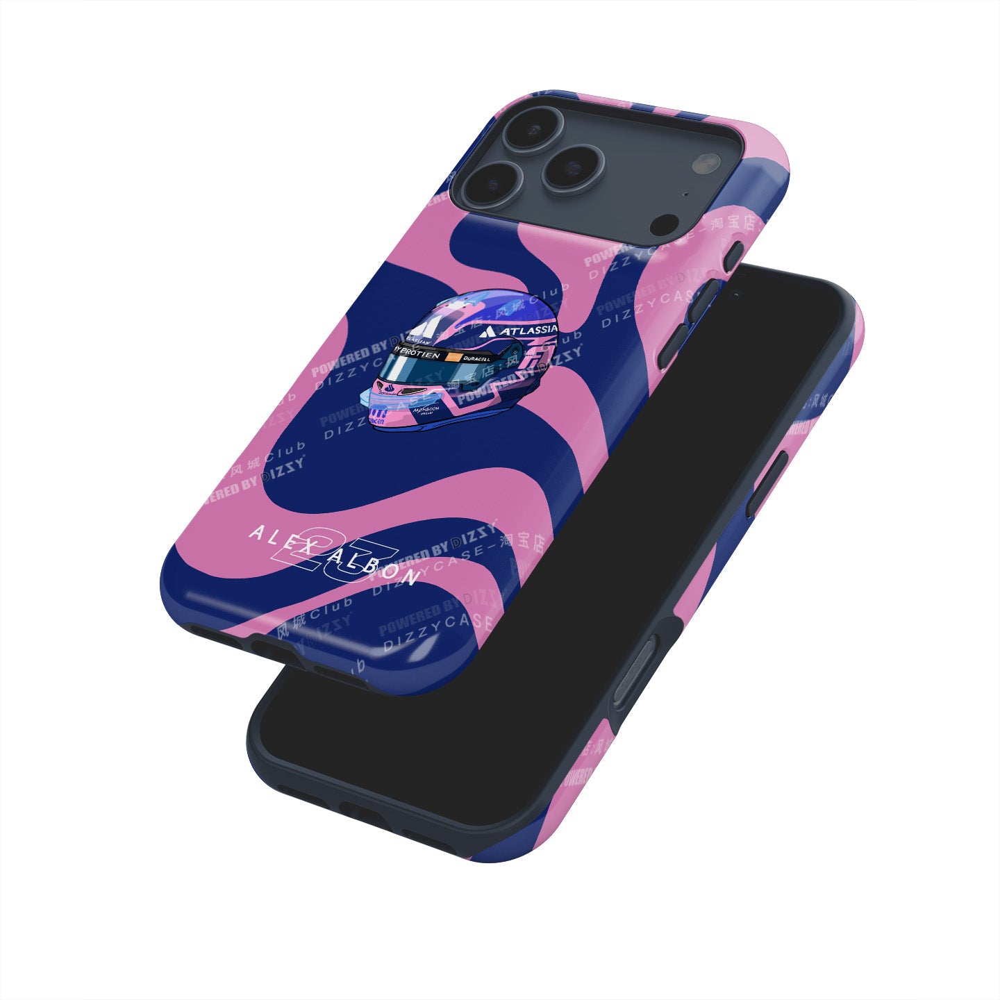 Alex Albon 2025 Helmet Tribute Phone Case – Bold Pink & Navy Design for iPhone