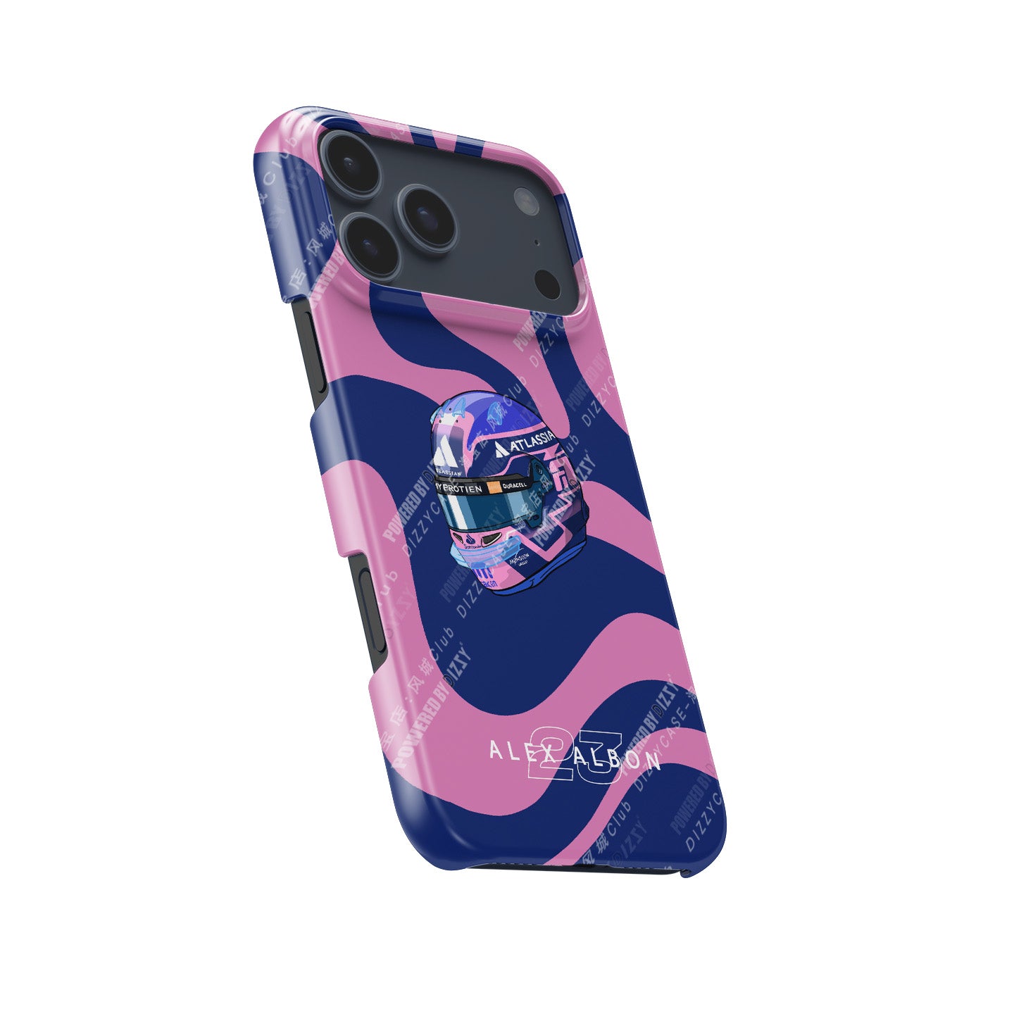 Alex Albon 2025 Helmet Tribute Phone Case – Bold Pink & Navy Design for iPhone