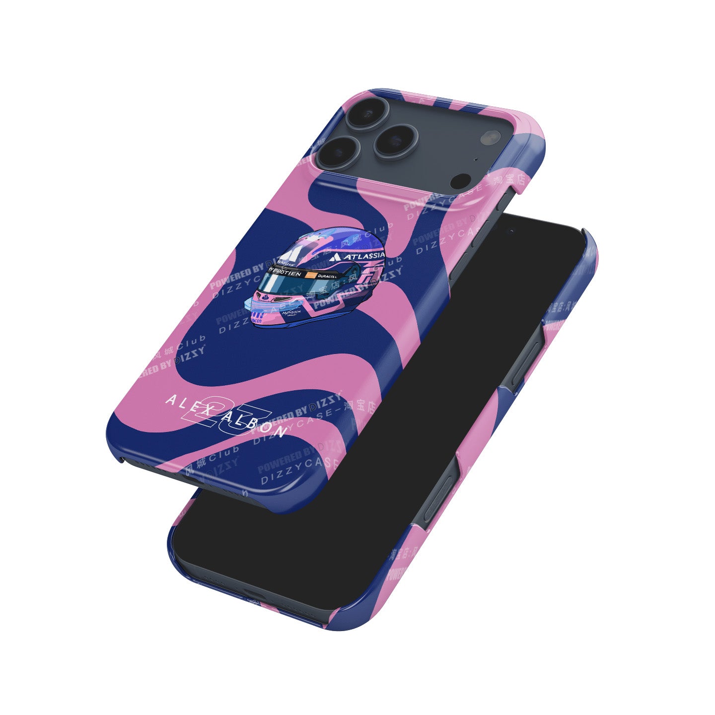 Alex Albon 2025 Helmet Tribute Phone Case – Bold Pink & Navy Design for iPhone