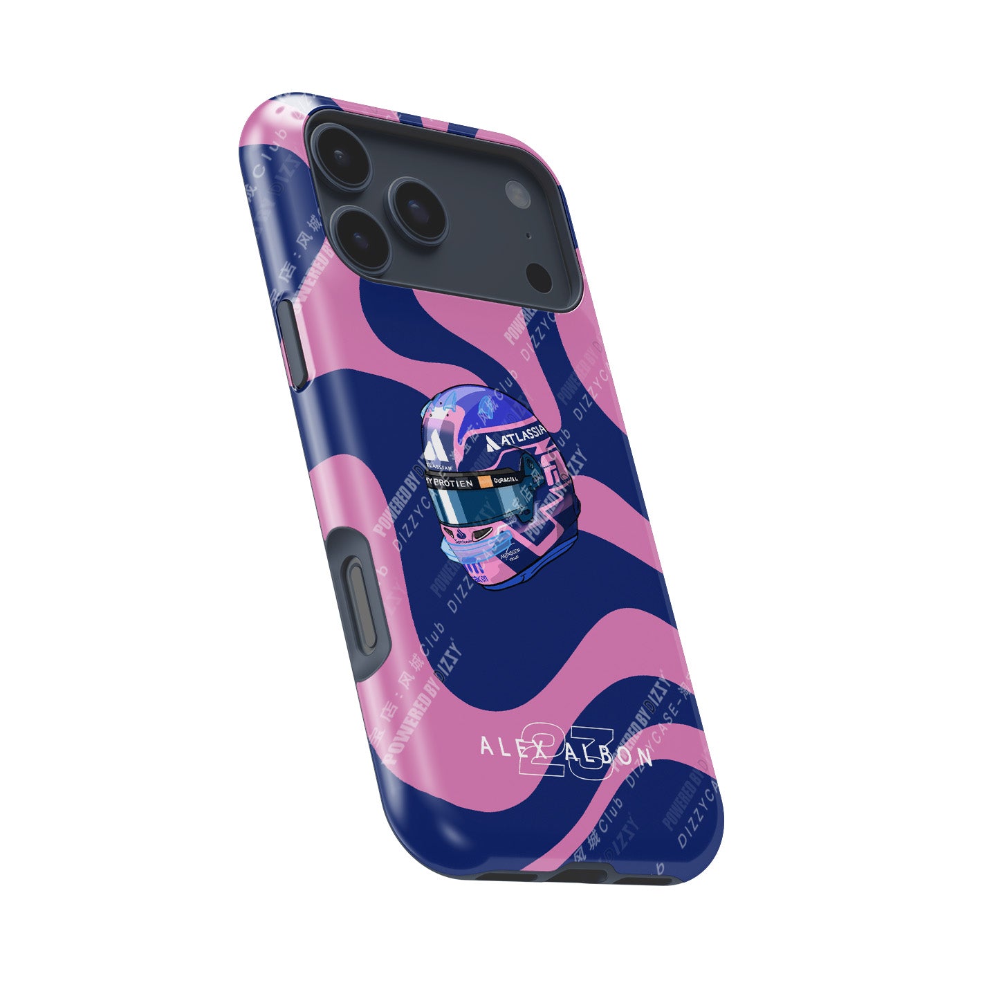 Alex Albon 2025 Helmet Tribute Phone Case – Bold Pink & Navy Design for iPhone