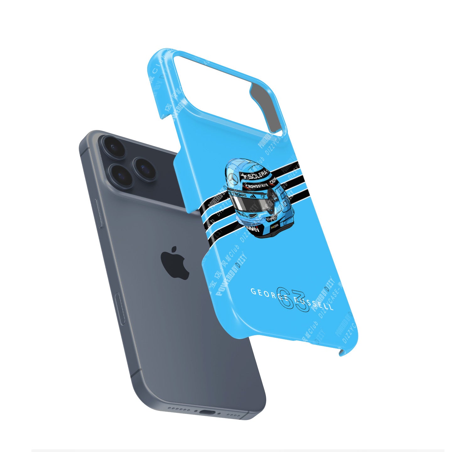 George Russell 2025 Helmet Phone Case – Light Blue Tribute for iPhone (Mercedes Edition)