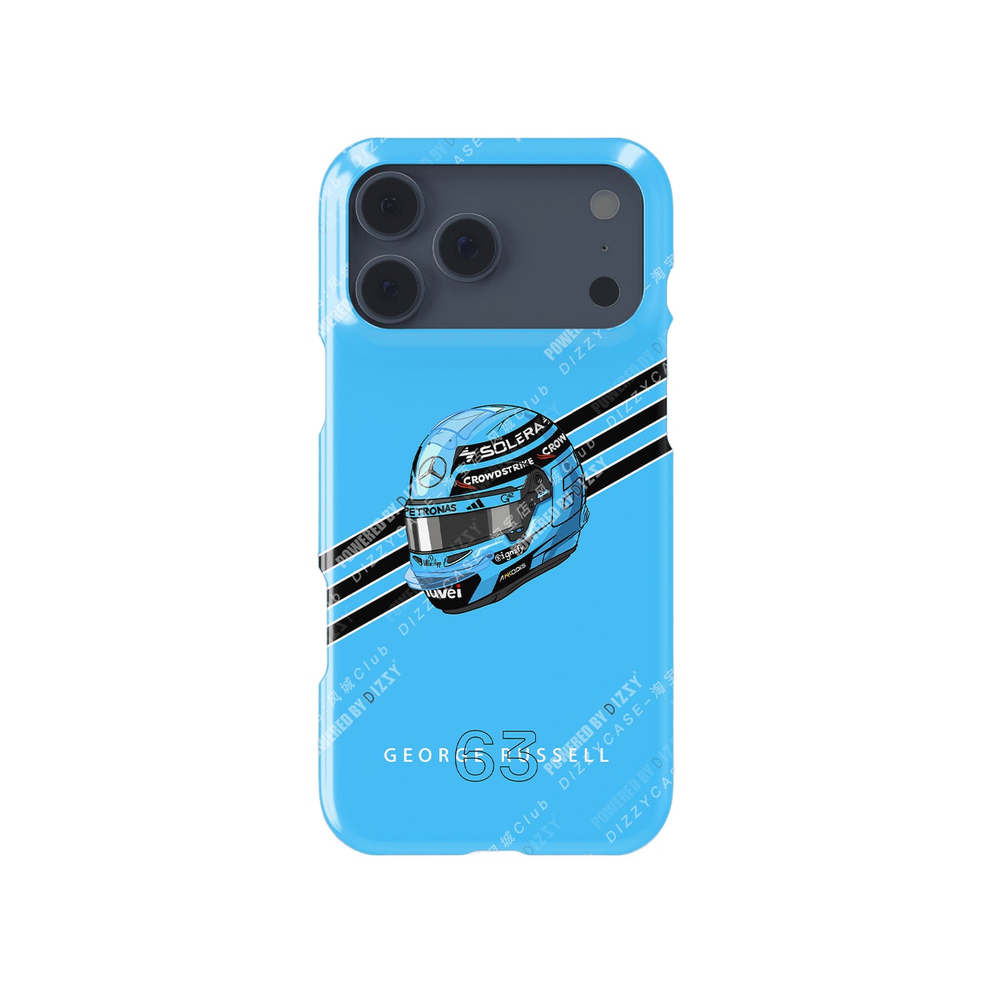 George Russell 2025 Helmet Phone Case – Light Blue Tribute for iPhone (Mercedes Edition)