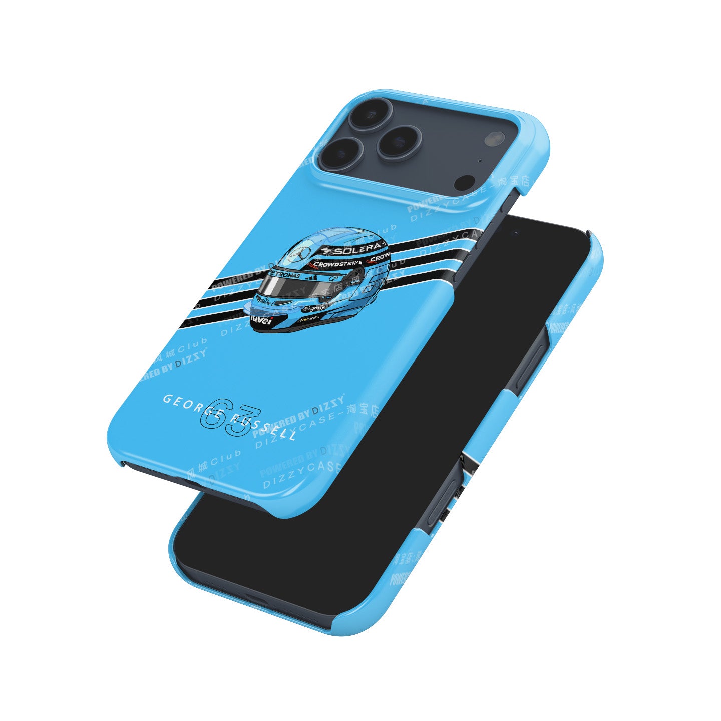 George Russell 2025 Helmet Phone Case – Light Blue Tribute for iPhone (Mercedes Edition)