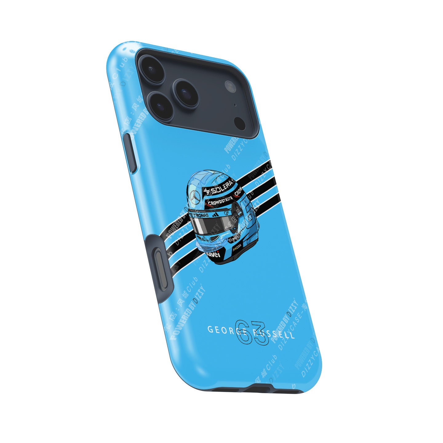 George Russell 2025 Helmet Phone Case – Light Blue Tribute for iPhone (Mercedes Edition)