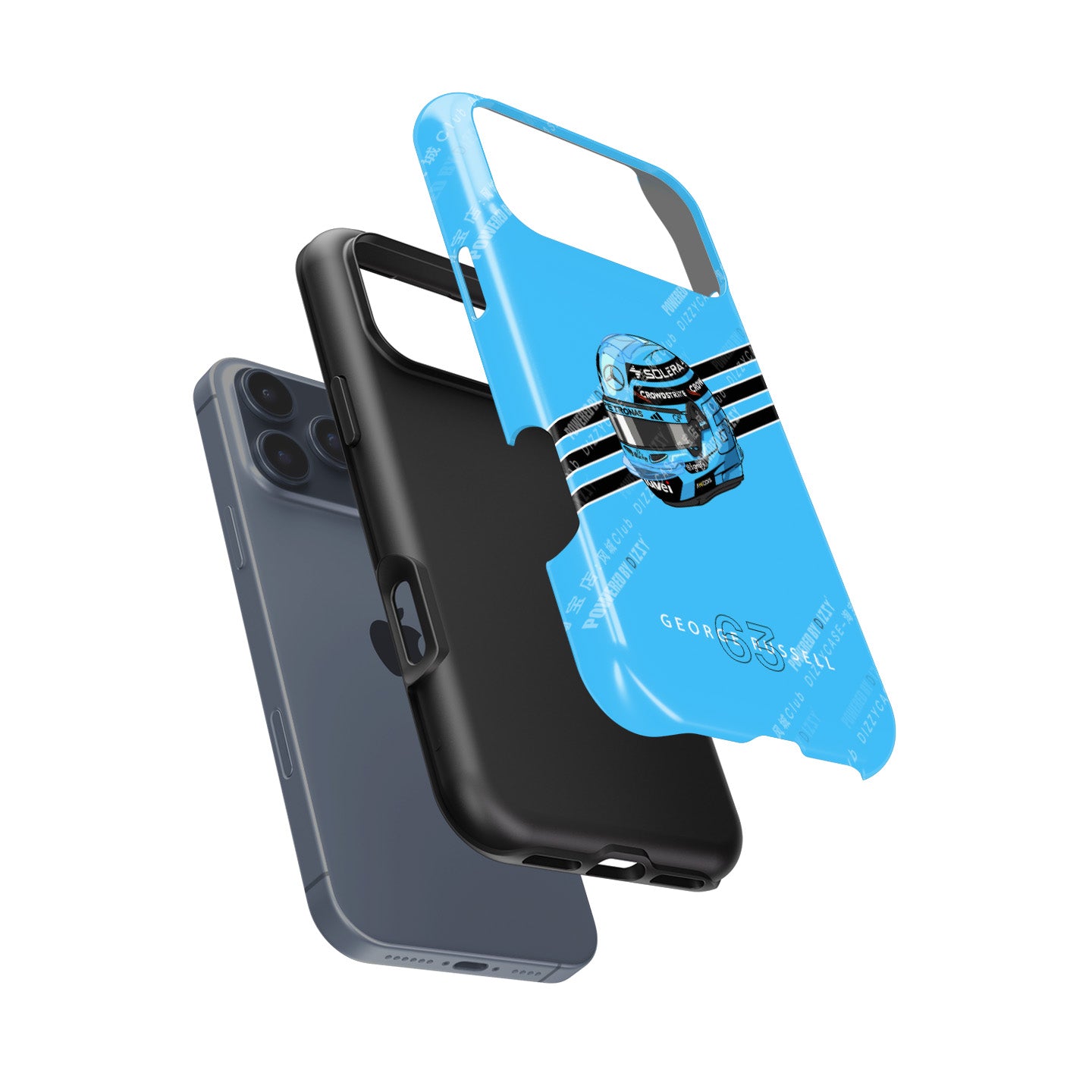 George Russell 2025 Helmet Phone Case – Light Blue Tribute for iPhone (Mercedes Edition)
