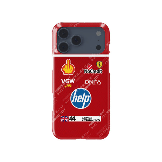 Lewis Hamilton Ferrari Parody Race Suit Phone Case – Satirical “HELP” Edition (for iPhone)