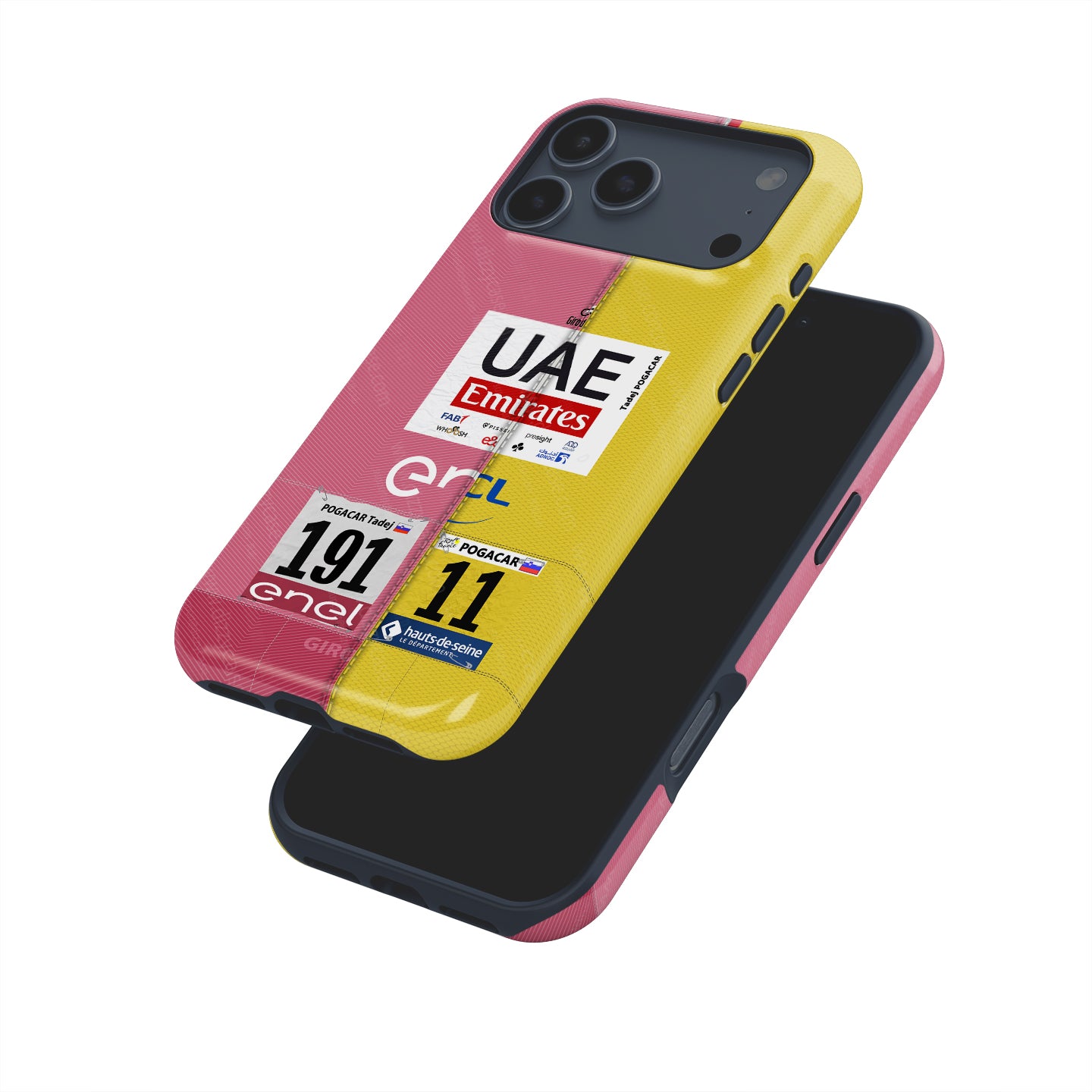Tadej Pogacar 2024 Dual Triumph Yellow & Pink Jersey Phone Case by DIZZY