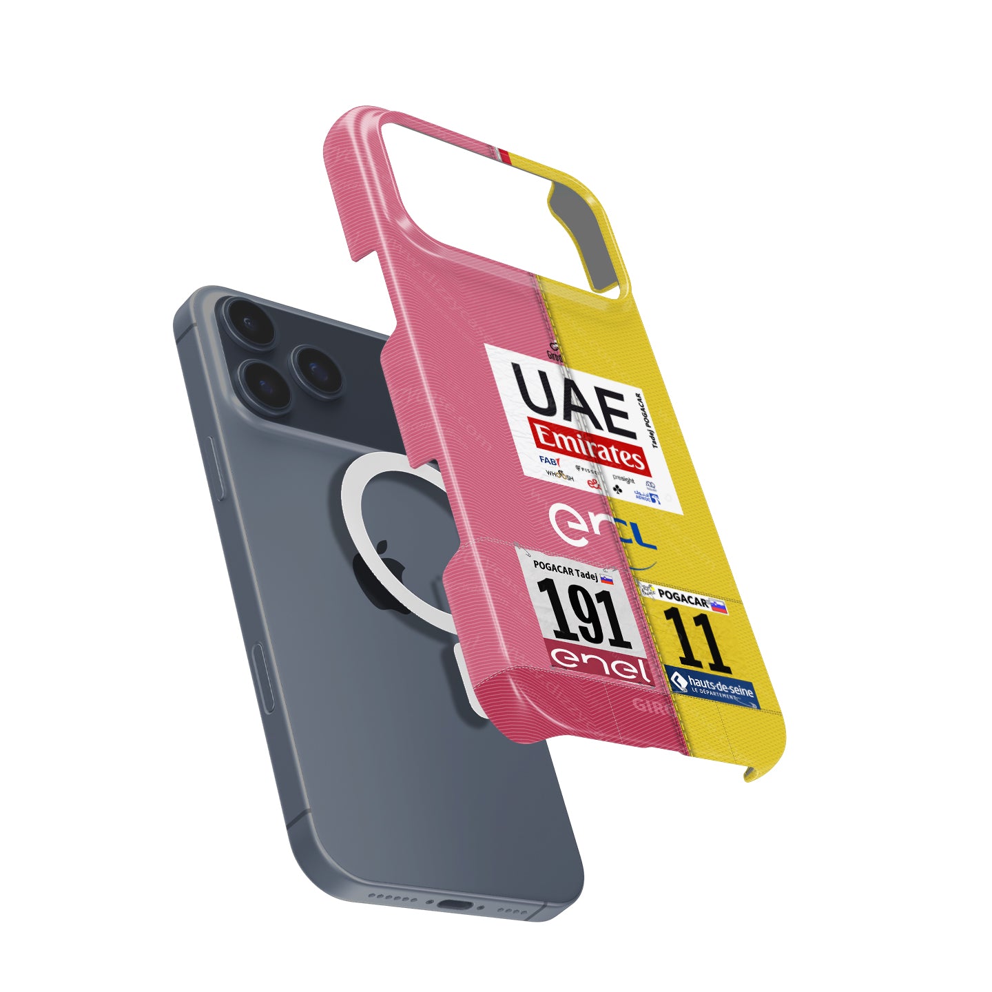 Tadej Pogacar 2024 Dual Triumph Yellow & Pink Jersey Phone Case by DIZZY