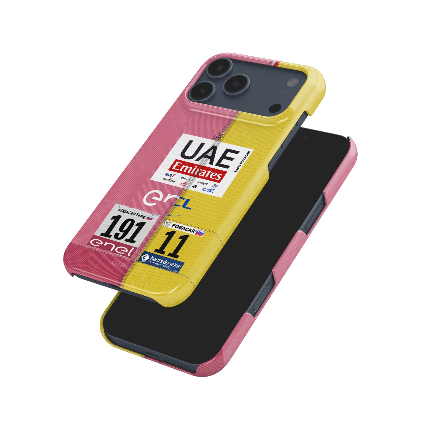Tadej Pogacar 2024 Dual Triumph Yellow & Pink Jersey Phone Case by DIZZY