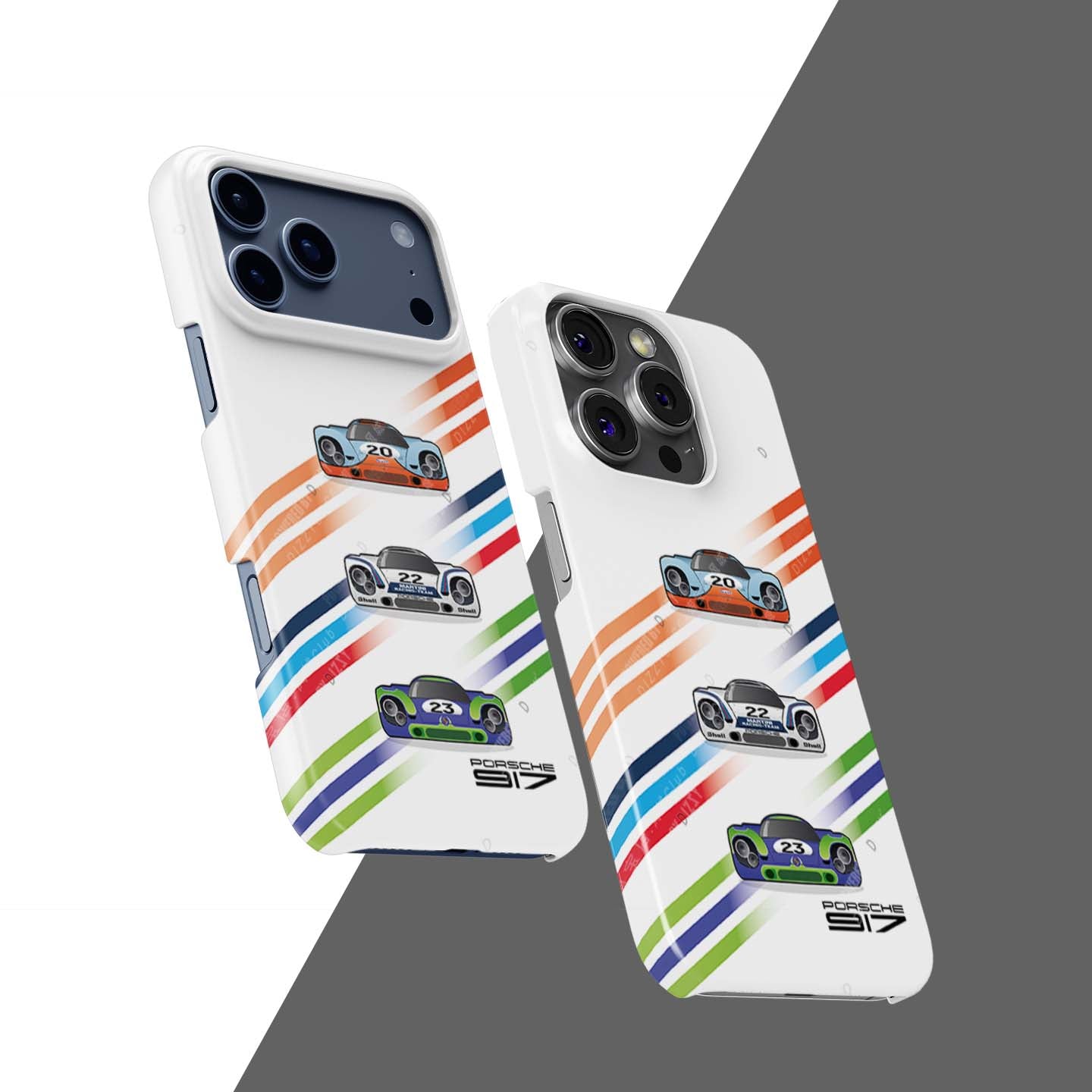Iconic Porsche 917 Racing iPhone Case – Gulf, Martini, and Hippie Liveries