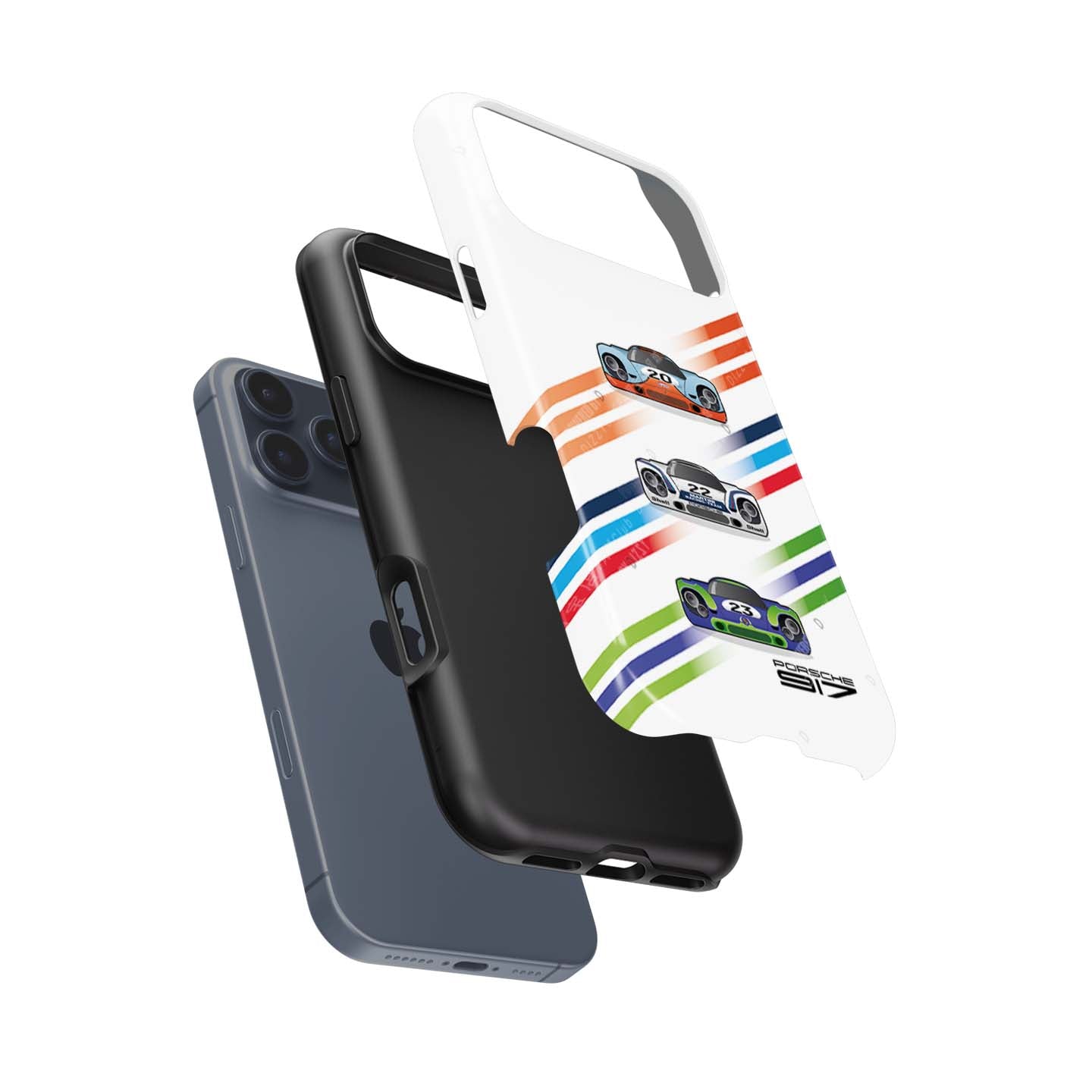 Iconic Porsche 917 Racing iPhone Case – Gulf, Martini, and Hippie Liveries