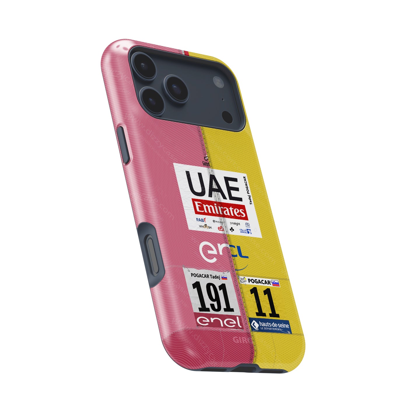 Tadej Pogacar 2024 Dual Triumph Yellow & Pink Jersey Phone Case by DIZZY