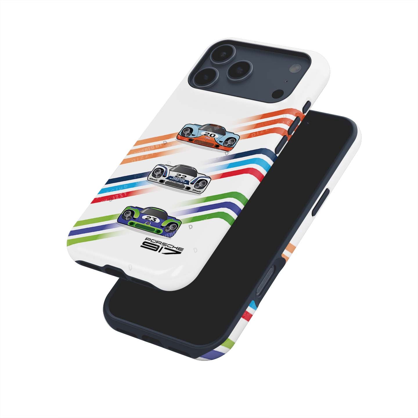 Iconic Porsche 917 Racing iPhone Case – Gulf, Martini, and Hippie Liveries