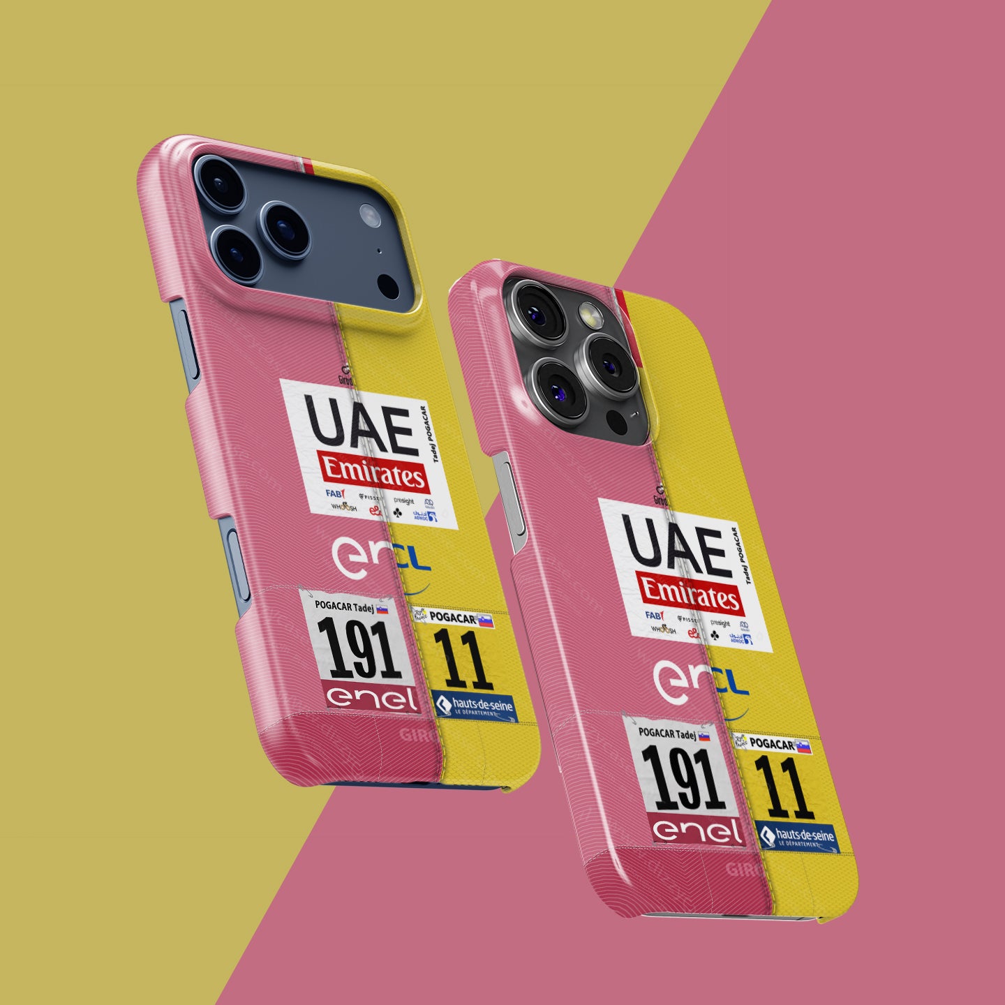 Tadej Pogacar 2024 Dual Triumph Yellow & Pink Jersey Phone Case by DIZZY