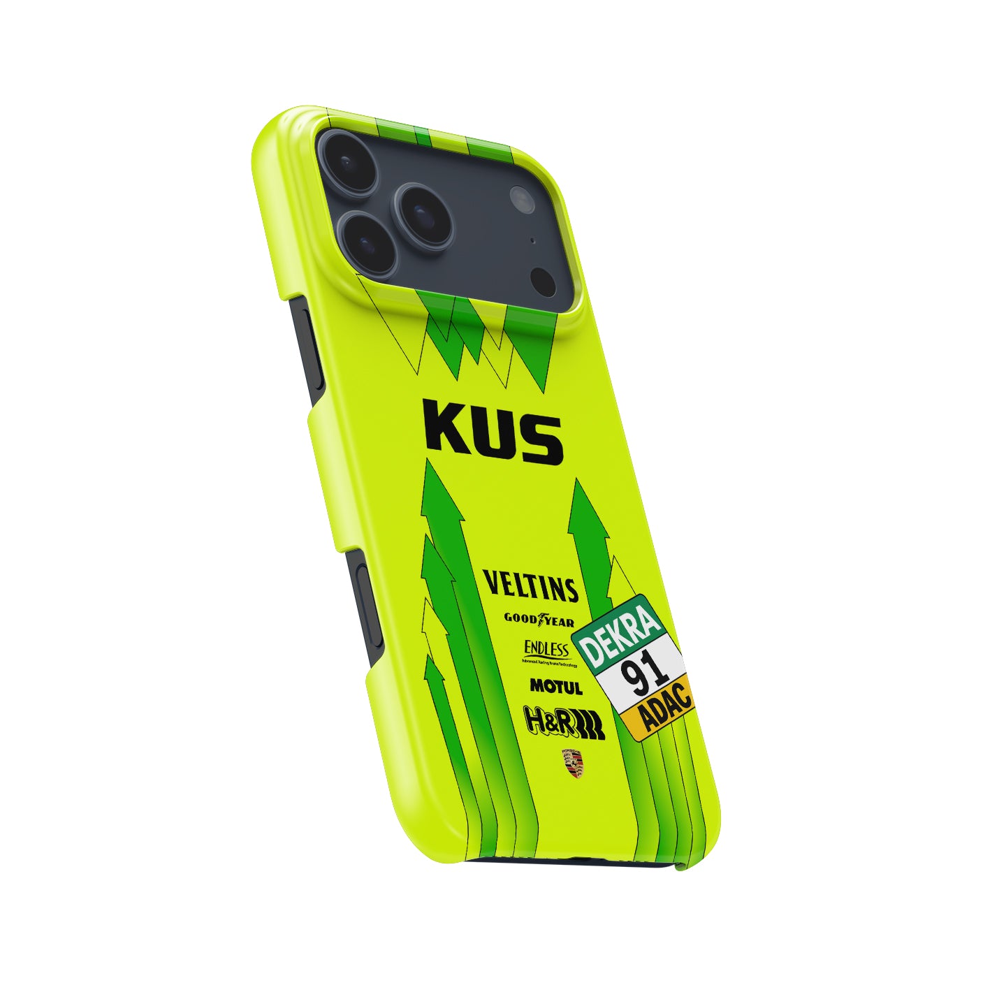 Manthey Racing #91 Porsche 911 GT3 R green and yellow Grello iPhone case front view
