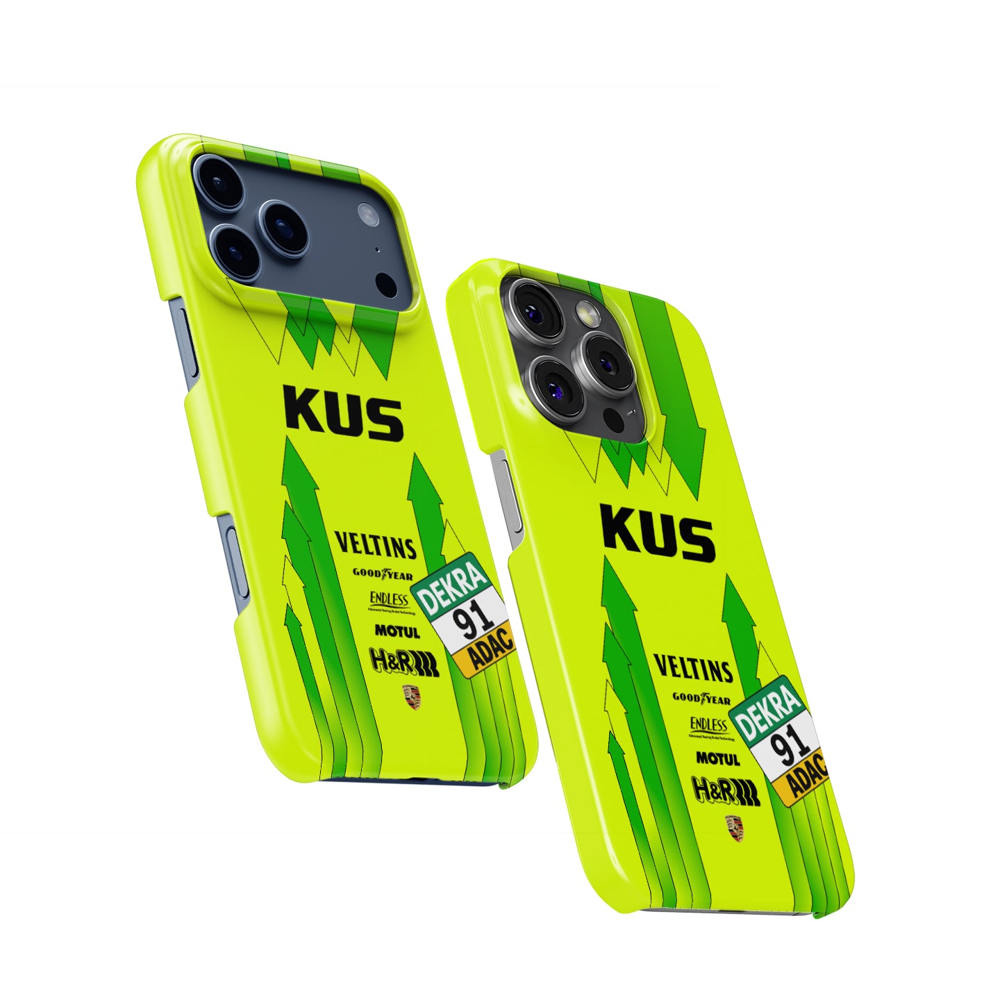 Manthey Racing #91 Porsche 911 GT3 R green and yellow Grello iPhone case front view