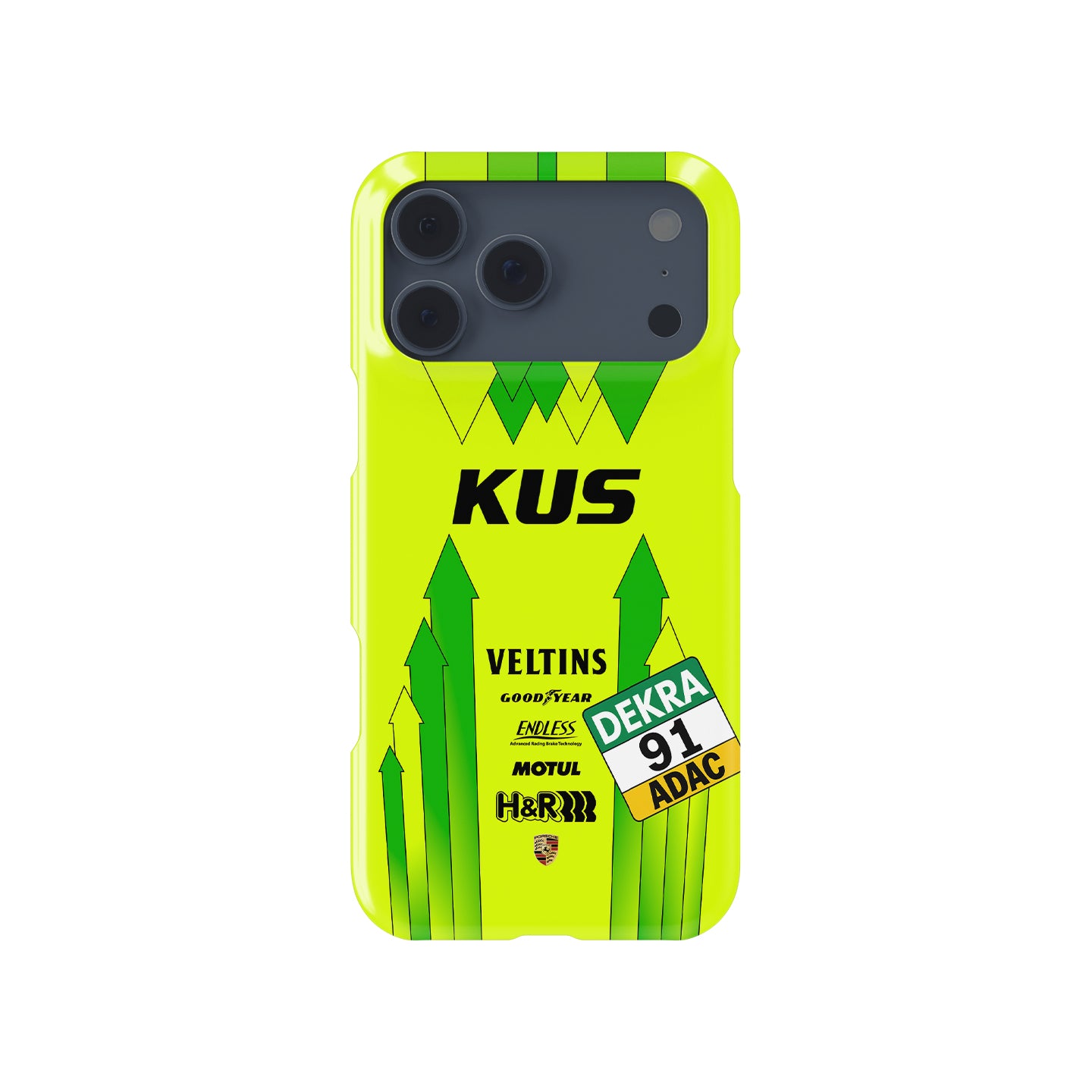 Manthey Racing #91 Porsche 911 GT3 R green and yellow Grello iPhone case front view