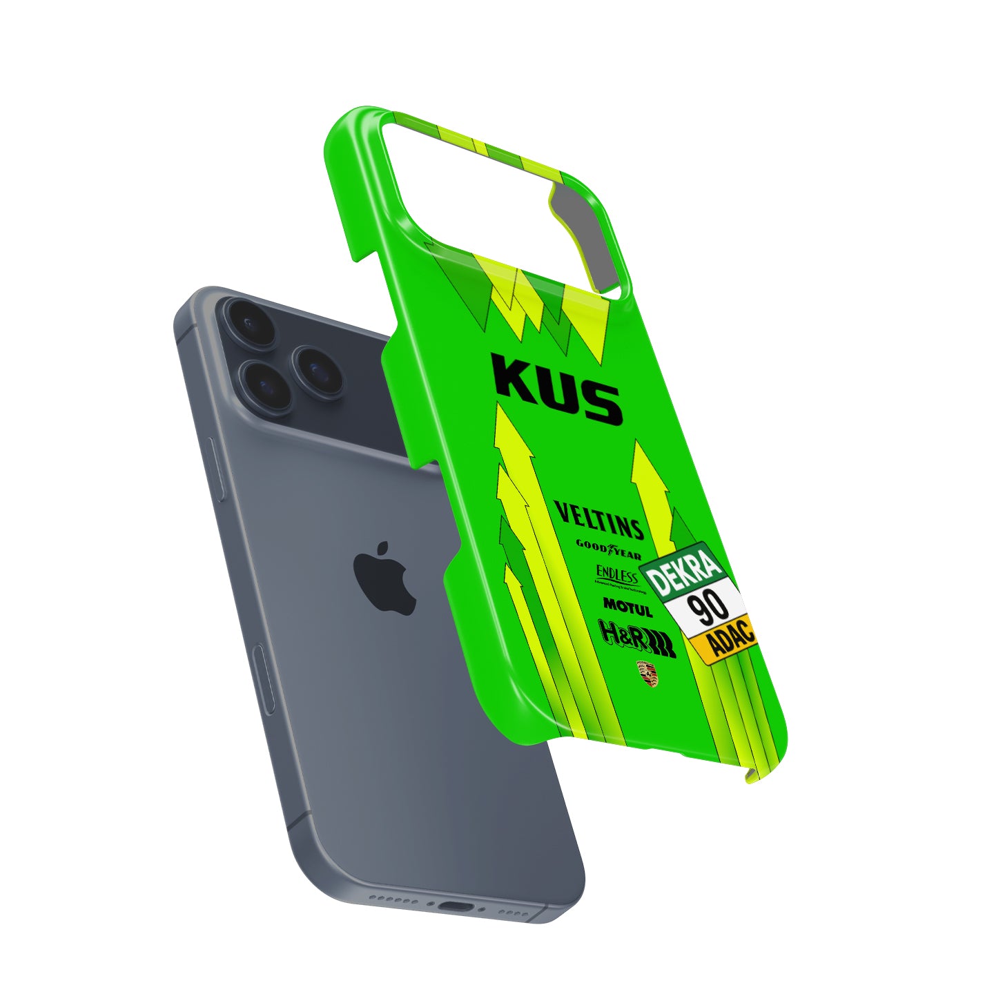Manthey Racing #90 Porsche 911 GT3 R green and yellow Grello iPhone case front view