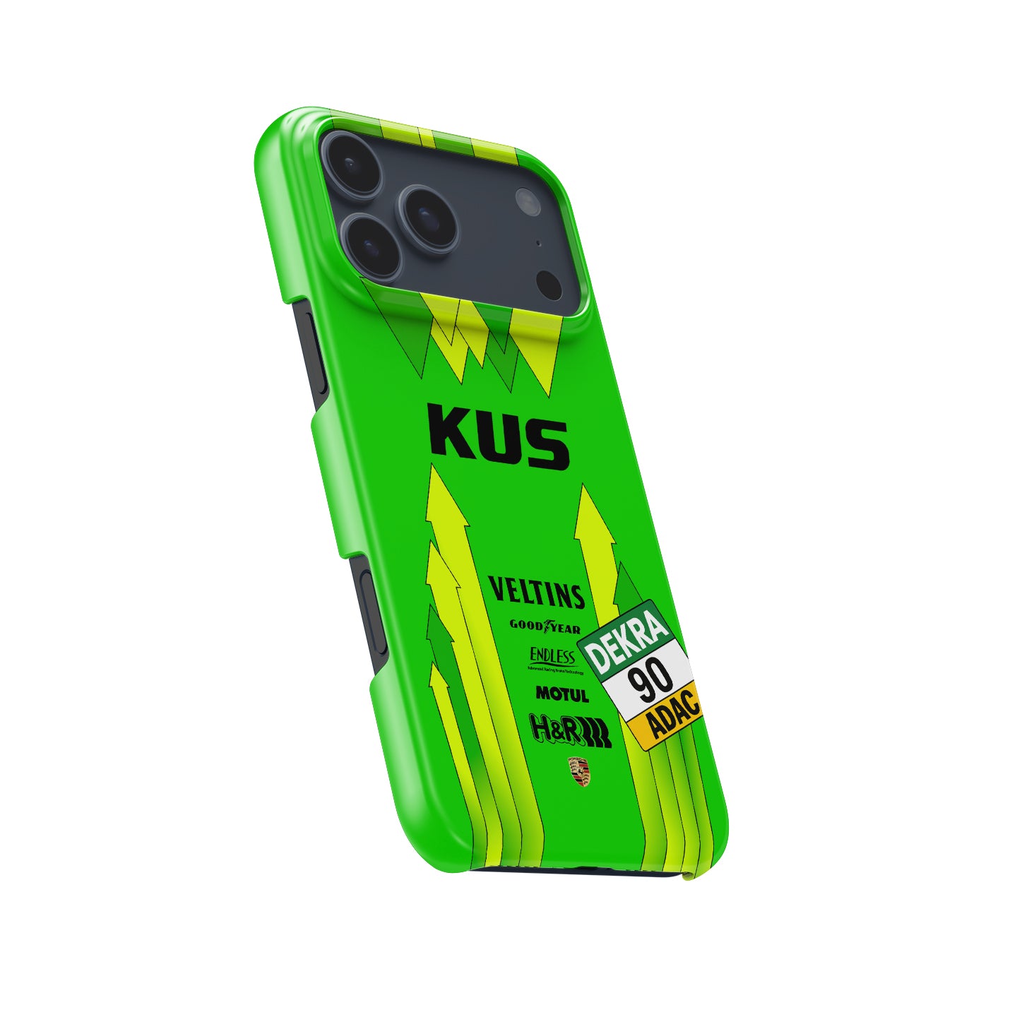 Manthey Racing #90 Porsche 911 GT3 R green and yellow Grello iPhone case front view