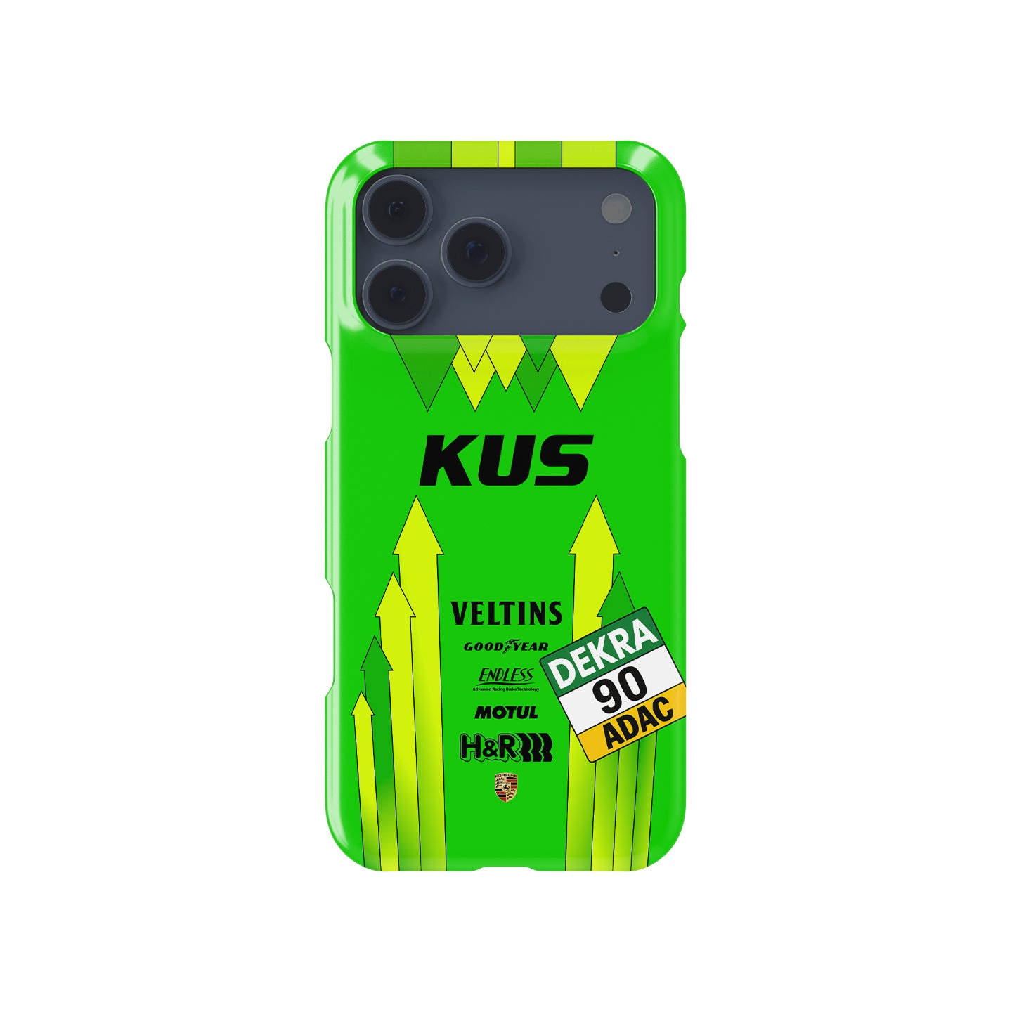 Manthey Racing #90 Porsche 911 GT3 R green and yellow Grello iPhone case front view