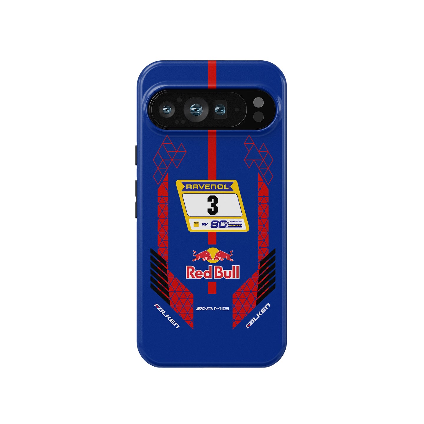 Max Verstappen Nürburgring Mercedes-AMG GT3 No.3 Red Bull livery phone case in blue and red