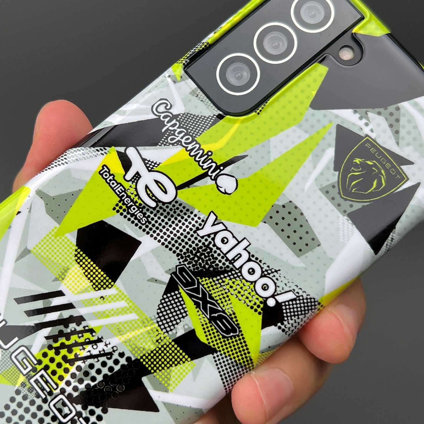 Peugeot 9X8 Hypercar Phone Case – Fragmented Pattern Design