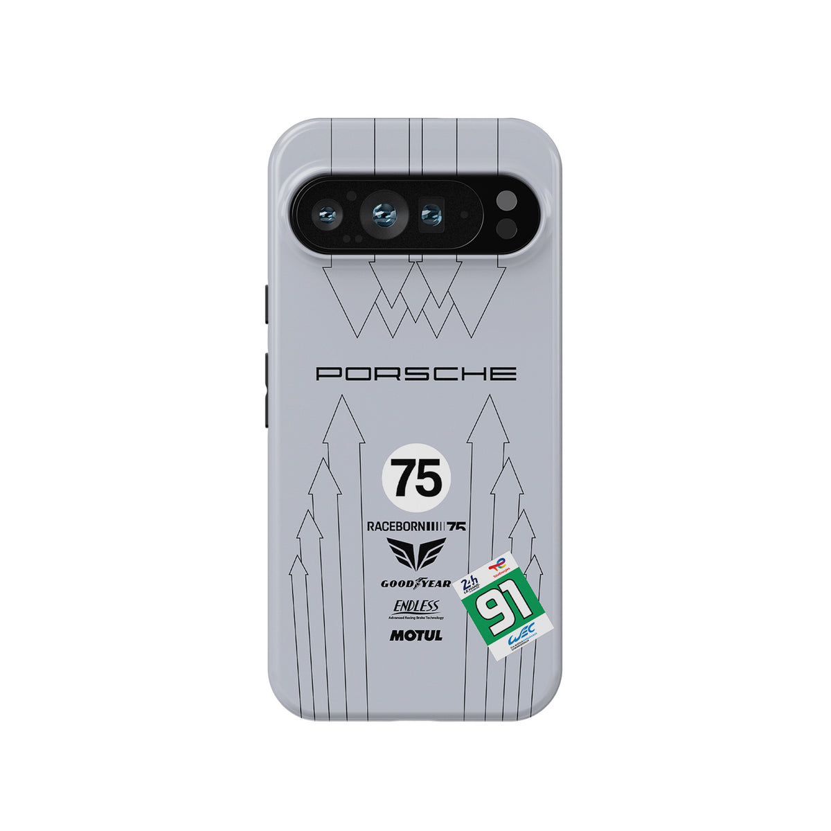Silver Porsche Raceborn 75 number 91 911 GT3 R Google Pixel case front view