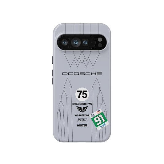 Silver Porsche Raceborn 75 number 91 911 GT3 R Google Pixel case front view