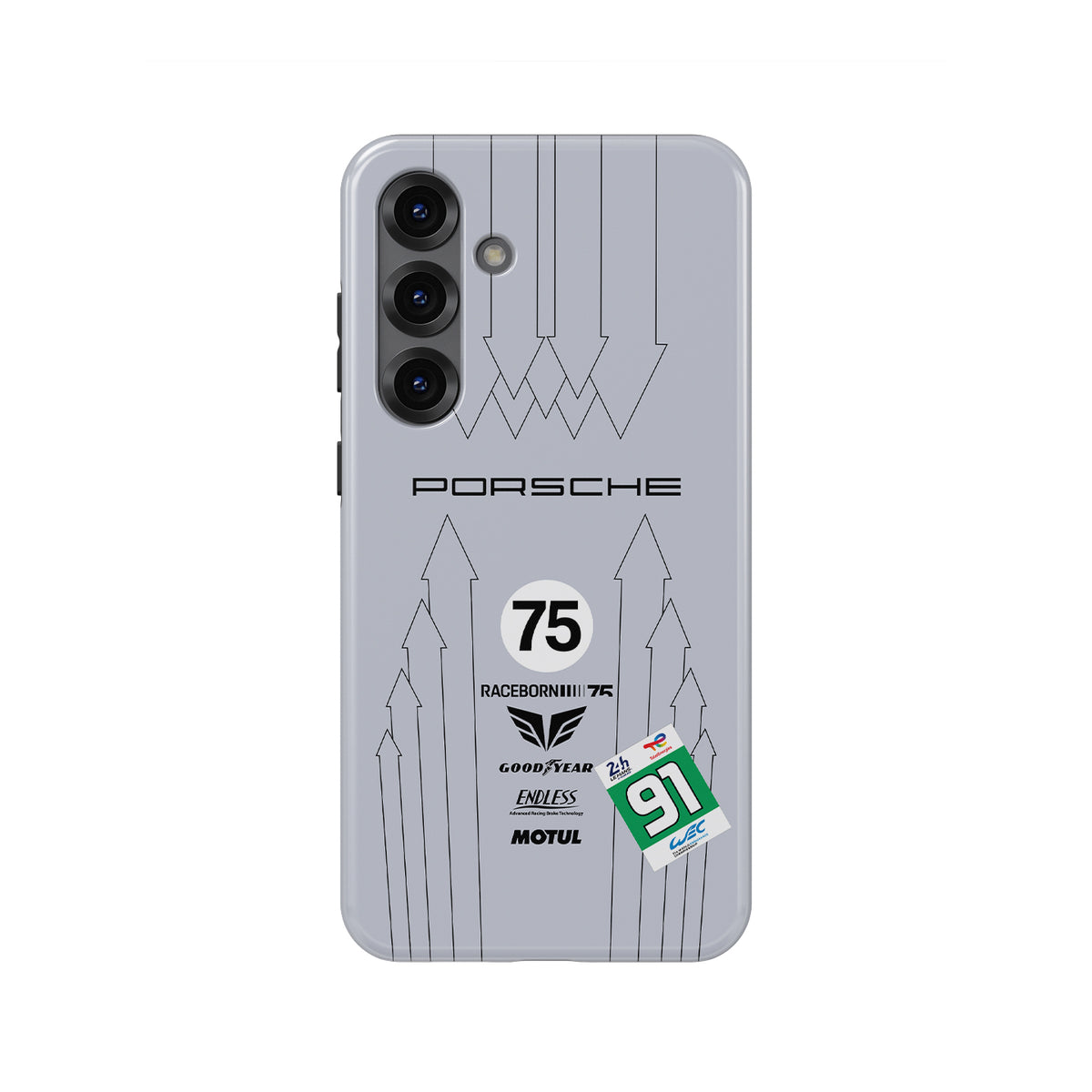 Porsche Raceborn 75, Porsche 911 GT3 R #91, Le Mans LMGT3, Silver Racing Livery, Samsung Case