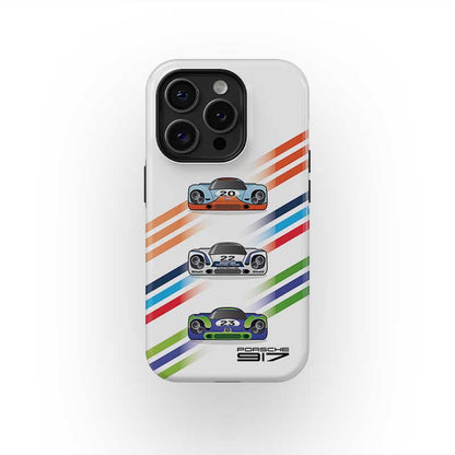 Iconic Porsche 917 Racing iPhone Case – Gulf, Martini, and Hippie Liveries