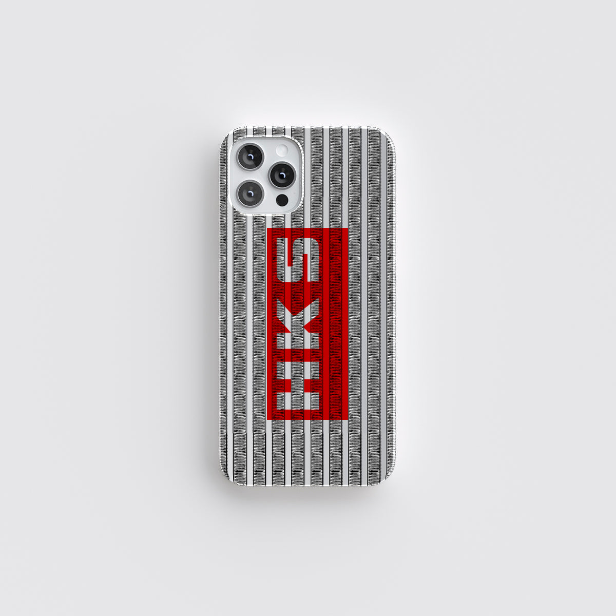 Front view of a silver and red HKS Aluminum phone case