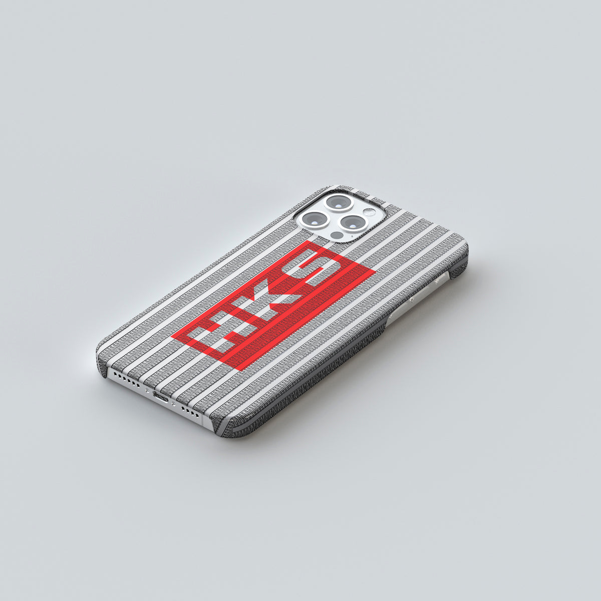 Side view of a silver and red HKS Aluminum phone case
